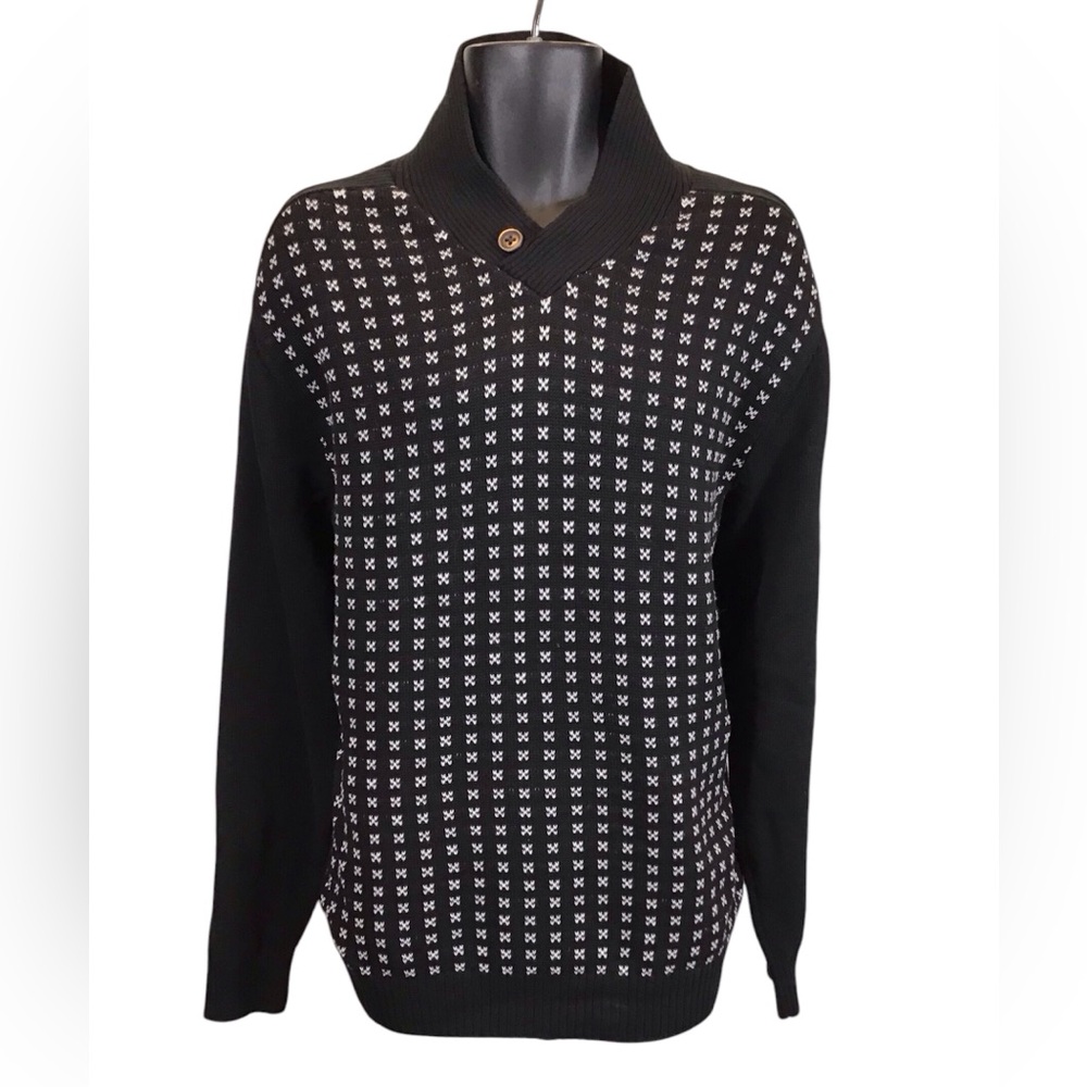 Cutter & Buck Mens Shawl Collar Sweater Size XL Geometric Knit Pullover Retro